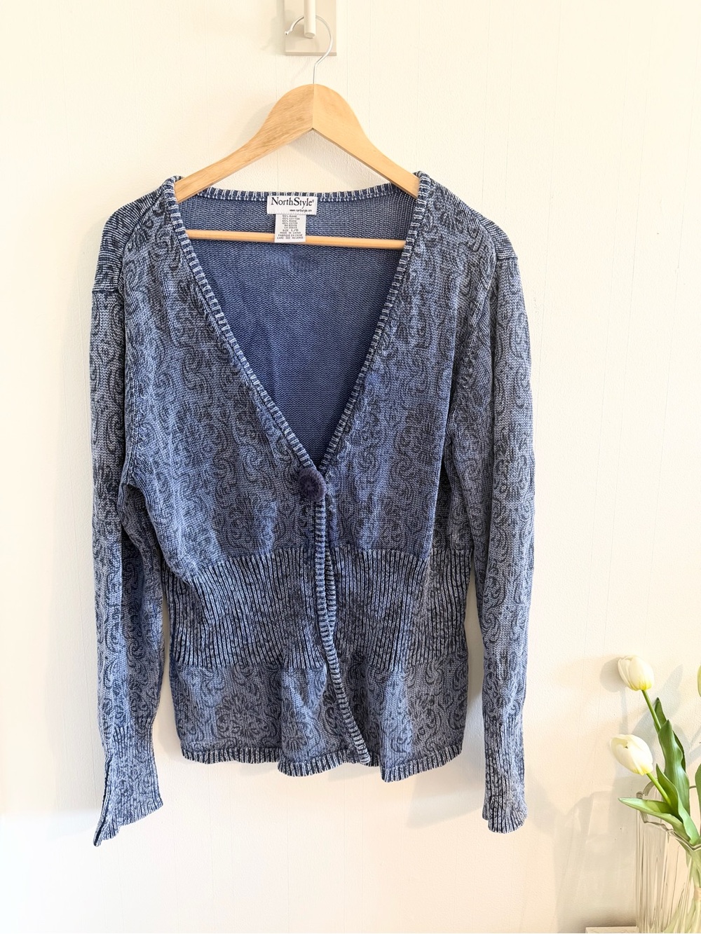 NorthStyle Blue Paisley Ramie Cotton Cardigan Sweater Women’s Large